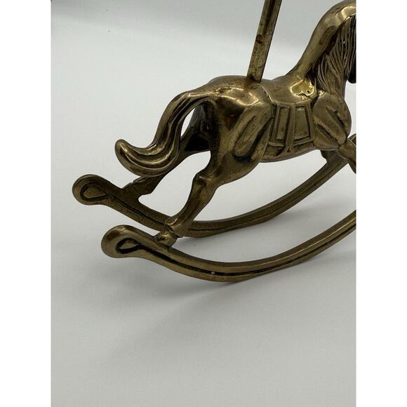Vintage Brass Rocking Horse Candle Holder 6.7" x 1.6" and 6.7" tall - Picture 6 of 11